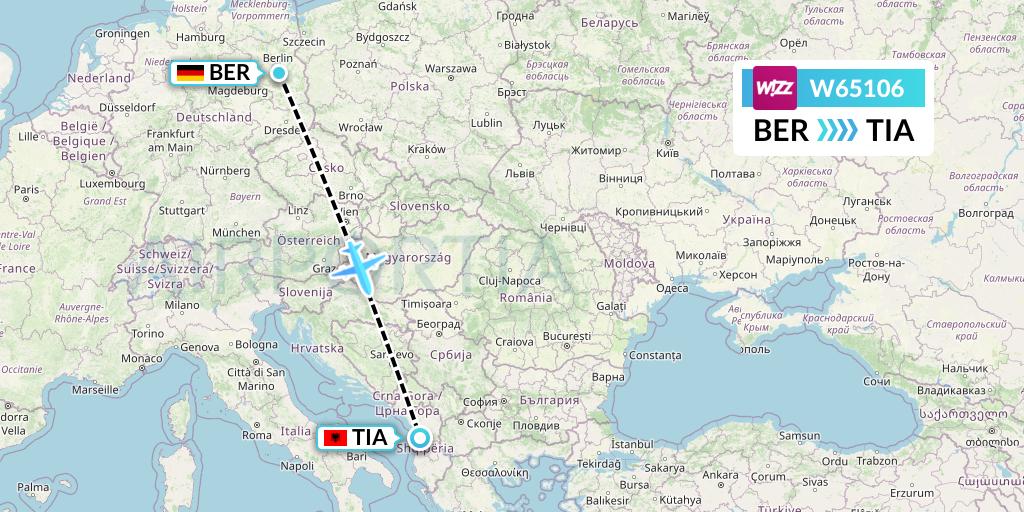 W65106 Wizz Air Flight Map: Berlin to Tirana