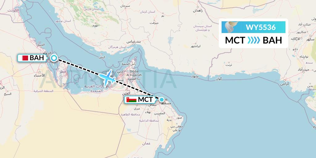 WY5536 Oman Air Flight Map: Muscat to Bahrain