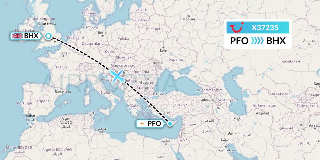 X37235 TUI fly Germany Flight Map: Pafos to Birmingham