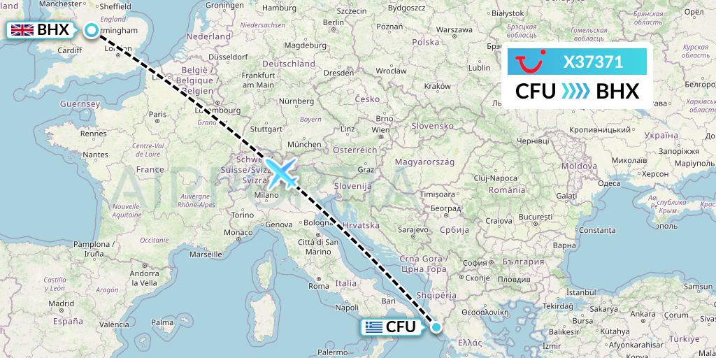 X37371 TUI fly Germany Flight Map: Corfu to Birmingham