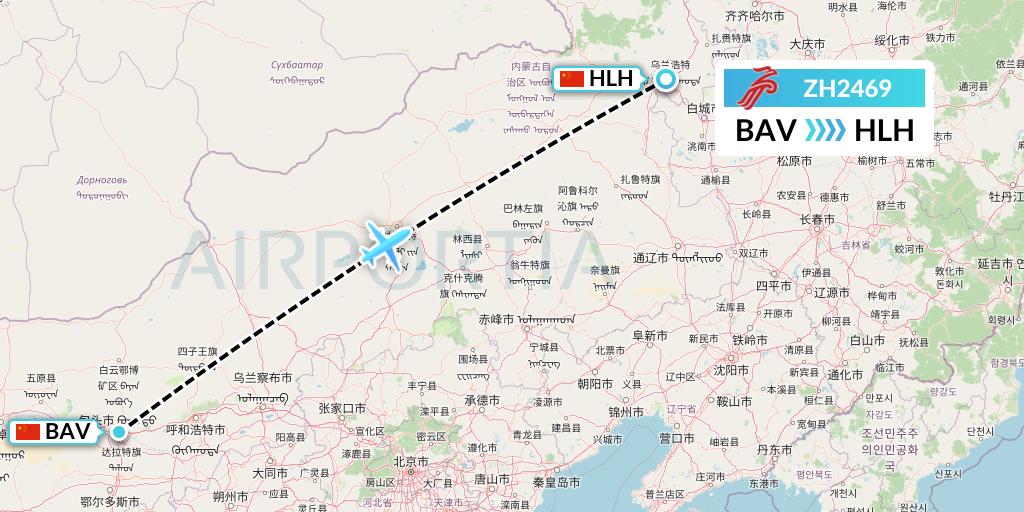 ZH2469 Shenzhen Airlines Flight Map: Baotou to Ulanhot