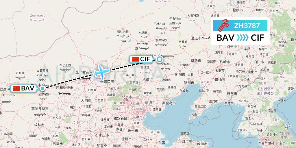ZH3787 Shenzhen Airlines Flight Map: Baotou to Chifeng