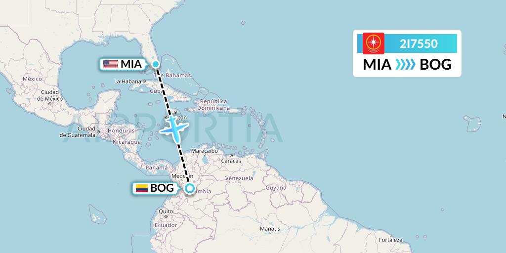 2I7550 Star Peru Flight Map: Miami to Bogota