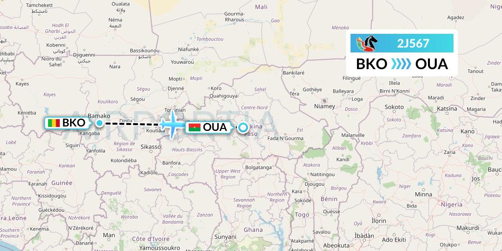 2J567 Air Burkina Flight Map: Bamako to Ouagadougou