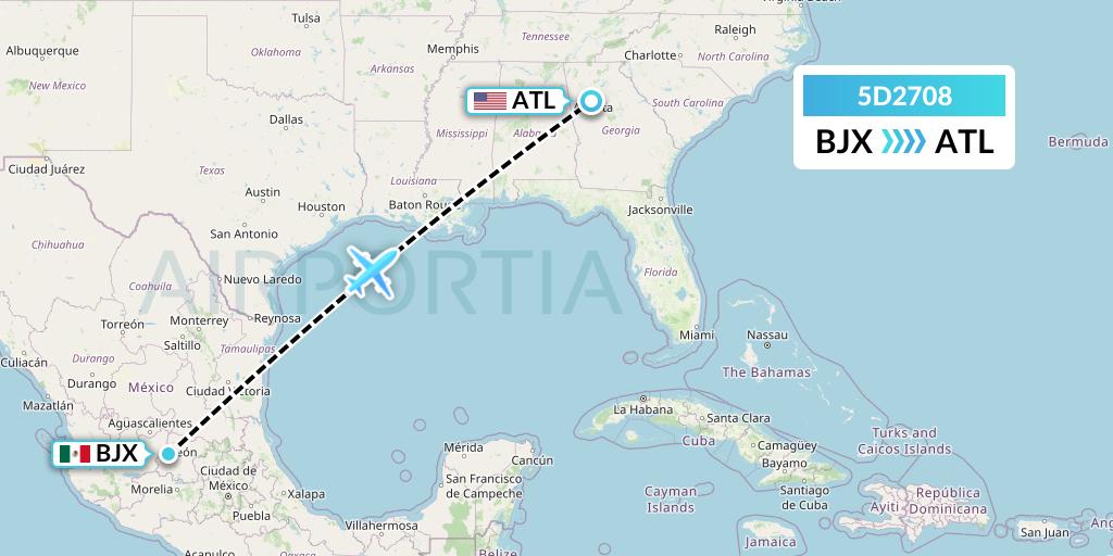 5D2708 Aeromexico Connect Flight Map: Silao to Atlanta