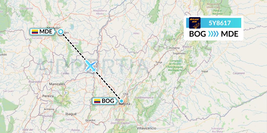 5Y8617 Atlas Air Flight Map: Bogota to Medellin