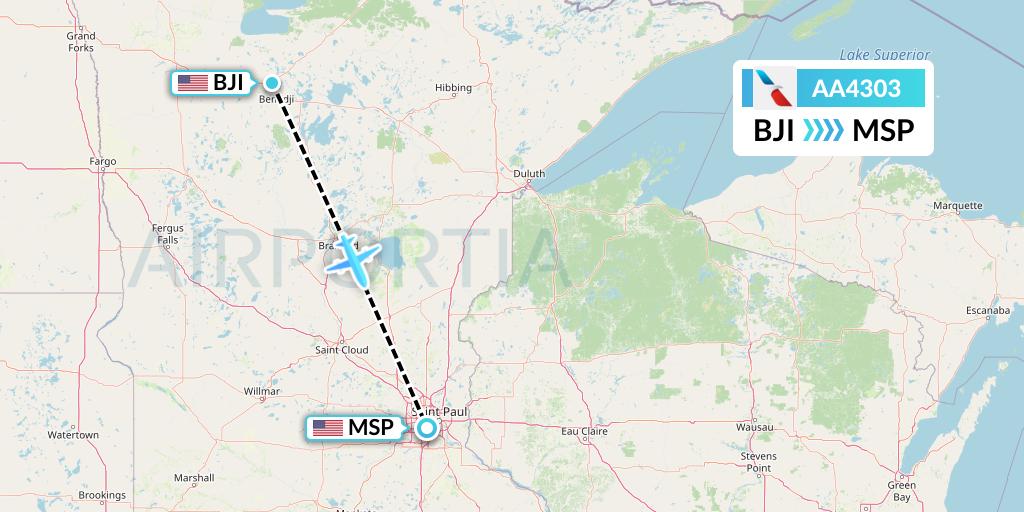 AA4303 American Airlines Flight Map: Bemidji to Minneapolis