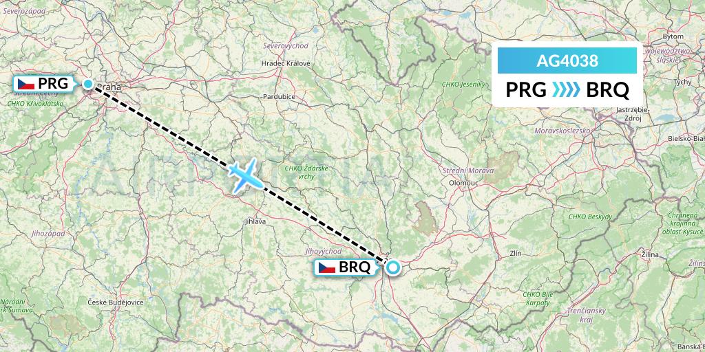 AG4038 Aruba Airlines Flight Map: Prague to Brno