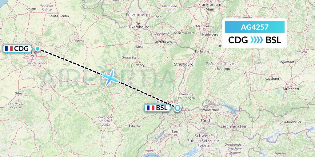 AG4257 Aruba Airlines Flight Map: Paris to Basel