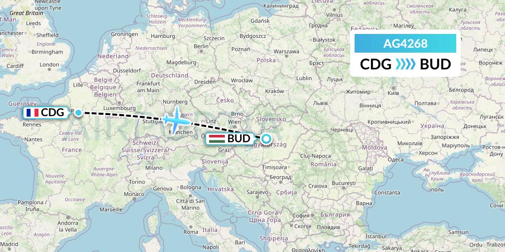 AG4268 Aruba Airlines Flight Map: Paris to Budapest