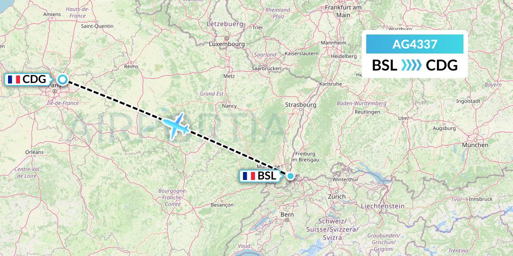 AG4337 Aruba Airlines Flight Map: Basel to Paris