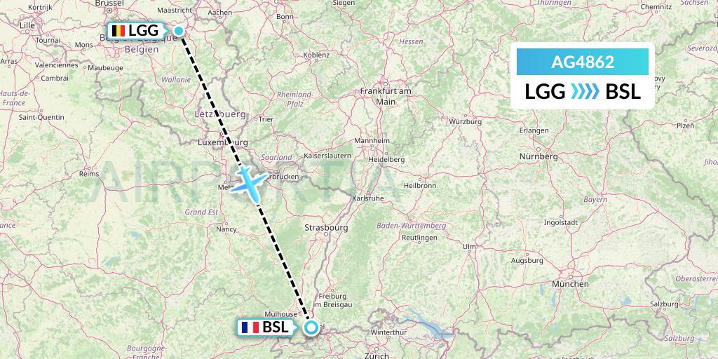 AG4862 Aruba Airlines Flight Map: Liege to Basel