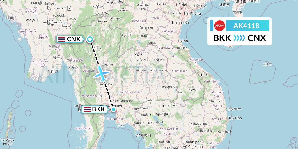 AK4118 AirAsia Flight Map: Bangkok to Chiang Mai