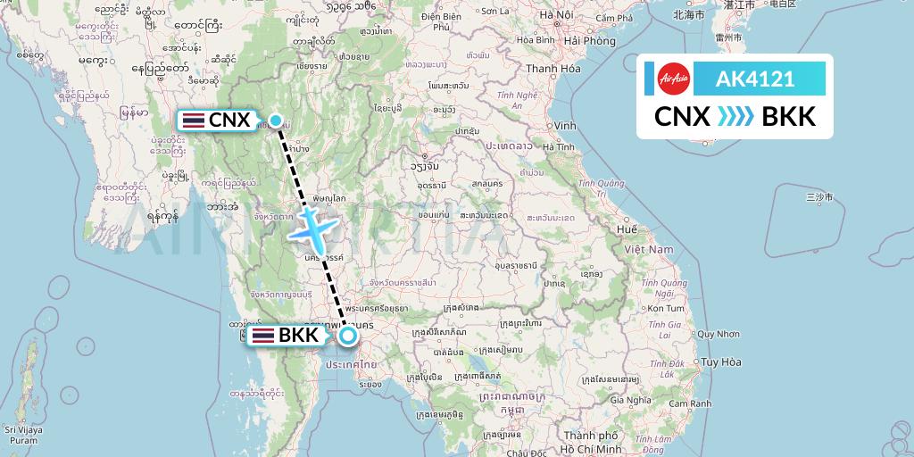 AK4121 AirAsia Flight Map: Chiang Mai to Bangkok