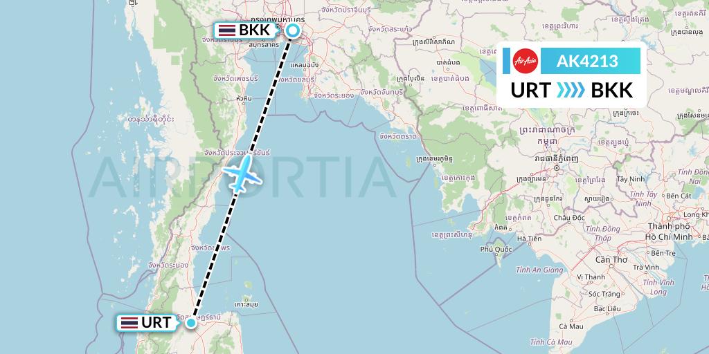 AK4213 AirAsia Flight Map: Surat Thani to Bangkok