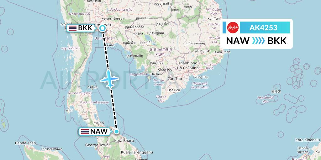 AK4253 AirAsia Flight Map: Narathiwat to Bangkok