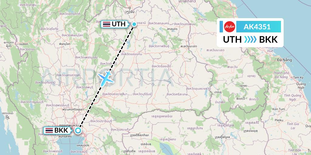 AK4351 AirAsia Flight Map: Udon Thani to Bangkok