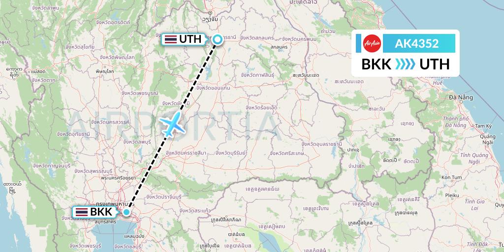 AK4352 AirAsia Flight Map: Bangkok to Udon Thani