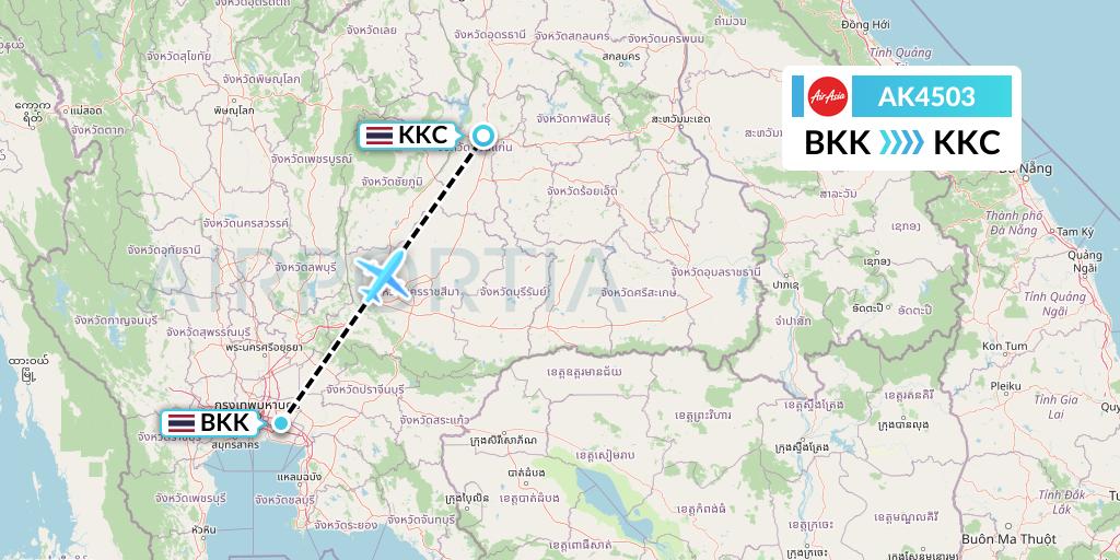 AK4503 AirAsia Flight Map: Bangkok to Khon Kaen