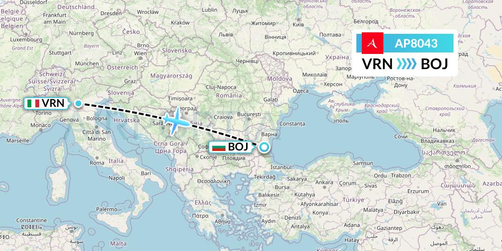 AP8043 AlbaStar Flight Map: Verona to Burgas