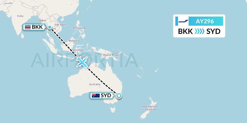 AY296 Finnair Flight Map: Bangkok to Sydney