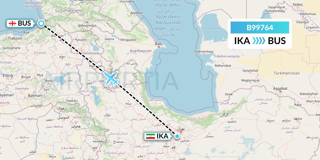 B99764 Iran Air Tours Flight Map: Tehran to Batumi