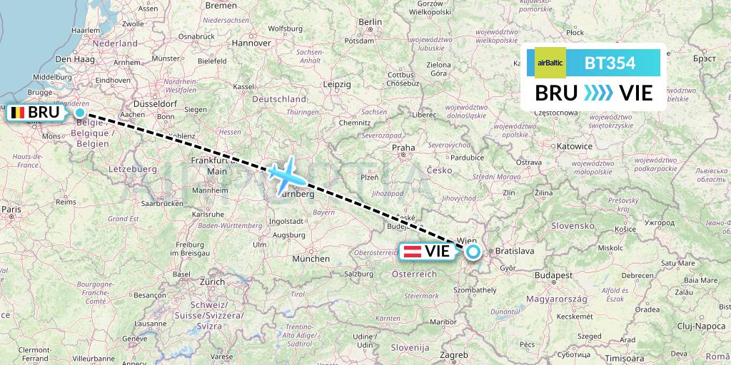 BT354 Air Baltic Flight Map: Brussels to Vienna