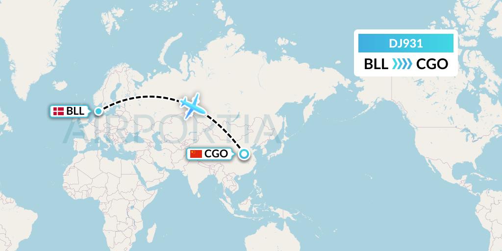DJ931 Air Djibouti Flight Map: Billund to Zhengzhou