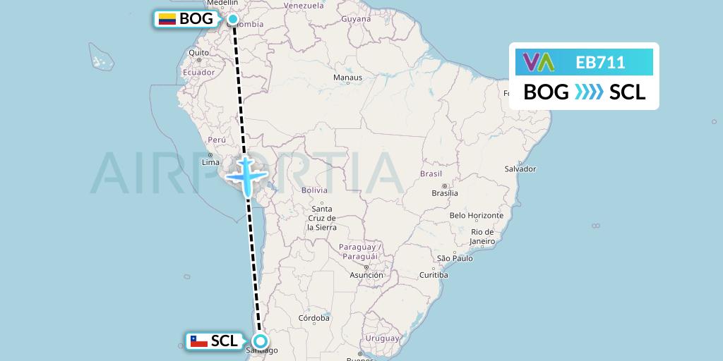 EB711 Wamos Air Flight Map: Bogota to Santiago