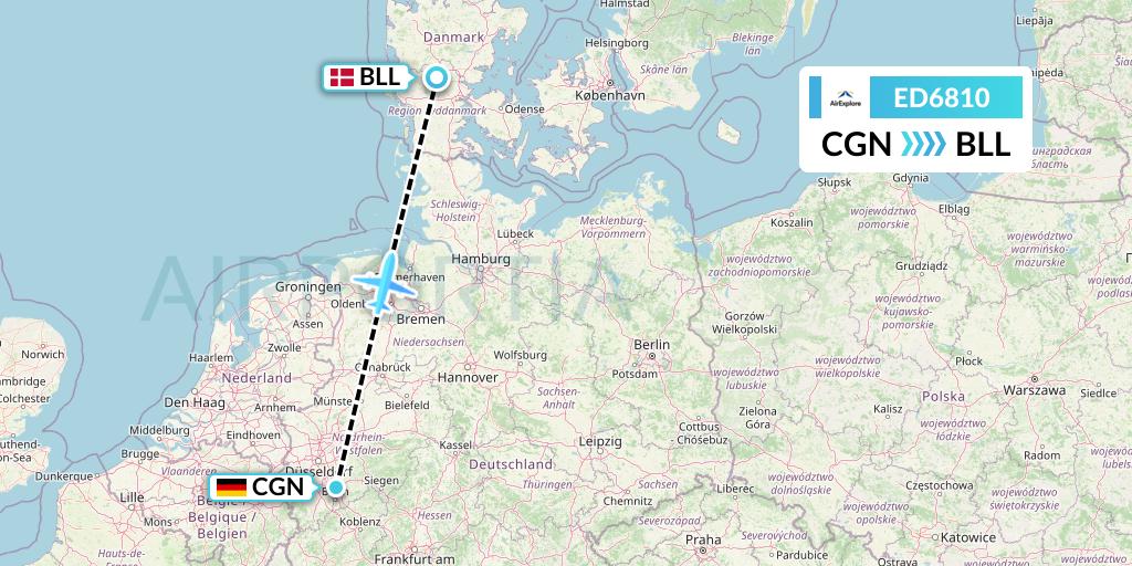 ED6810 AirExplore Flight Map: Cologne to Billund
