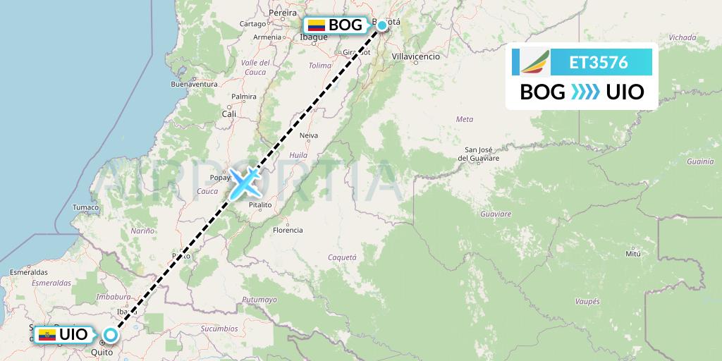 ET3576 Ethiopian Airlines Flight Map: Bogota to Quito