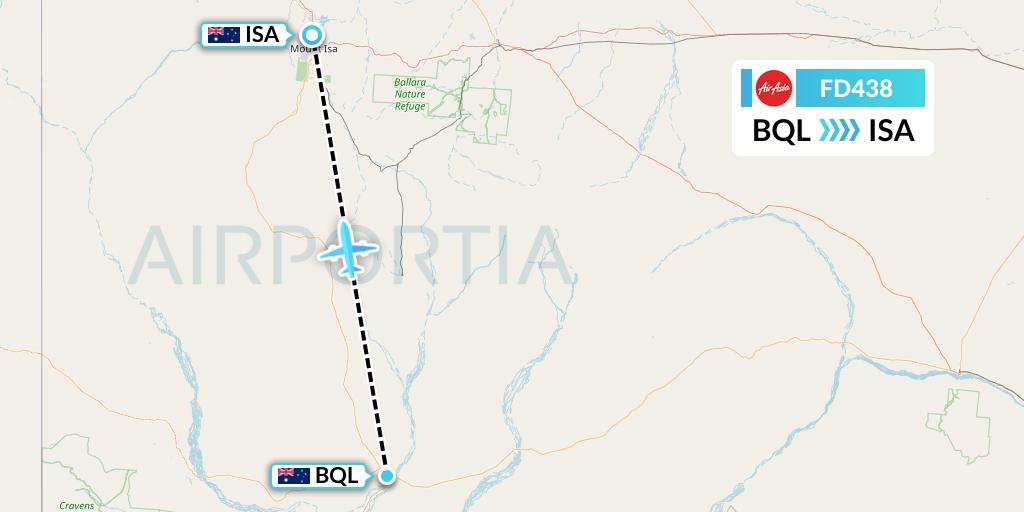 FD438 Thai AirAsia Flight Map: Australia to Mount Isa