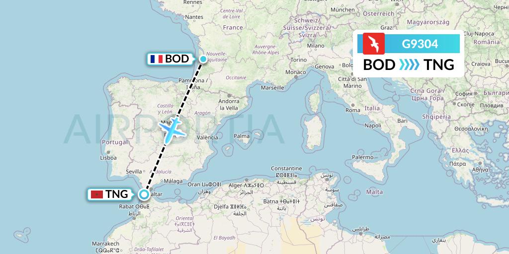G9304 Air Arabia Flight Map: Bordeaux to Tangier