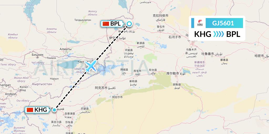 GJ5601 Loong Airlines Flight Map: Kashgar to Bole