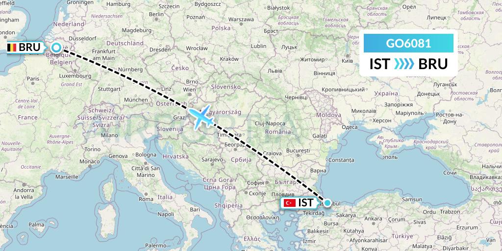 GO6081 ULS Airlines Cargo Flight Map: Istanbul to Brussels