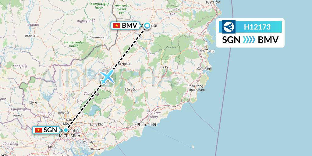 H12173 Hahn Air Systems Flight Map: Ho Chi Minh City to Buon Ma Thuot