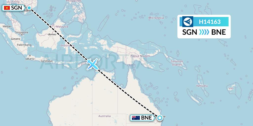 H14163 Hahn Air Systems Flight Map: Ho Chi Minh City to Brisbane