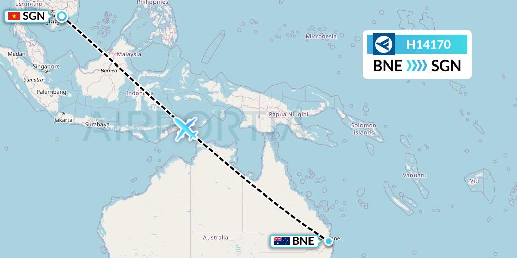 H14170 Hahn Air Systems Flight Map: Brisbane to Ho Chi Minh City