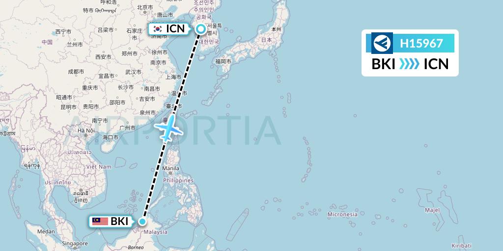 H15967 Hahn Air Systems Flight Map: Kota Kinabalu to Seoul