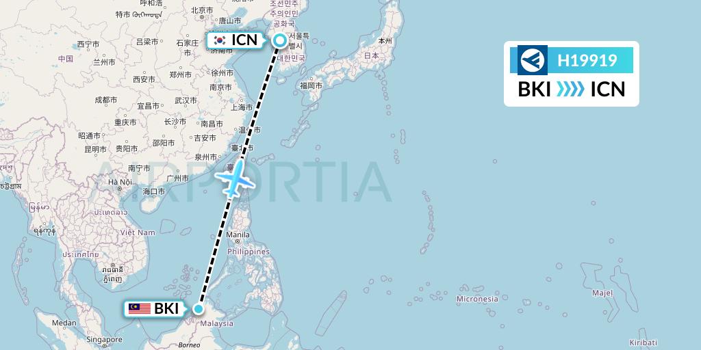 H19919 Hahn Air Systems Flight Map: Kota Kinabalu to Seoul