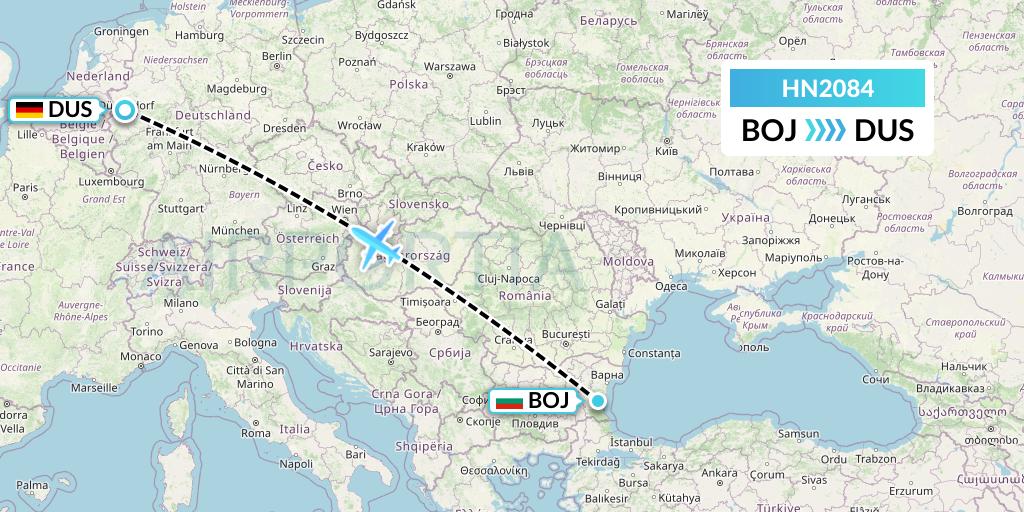 HN2084 Uab Heston Airlines Jsc Heston Airl Flight Map: Burgas to Dusseldorf