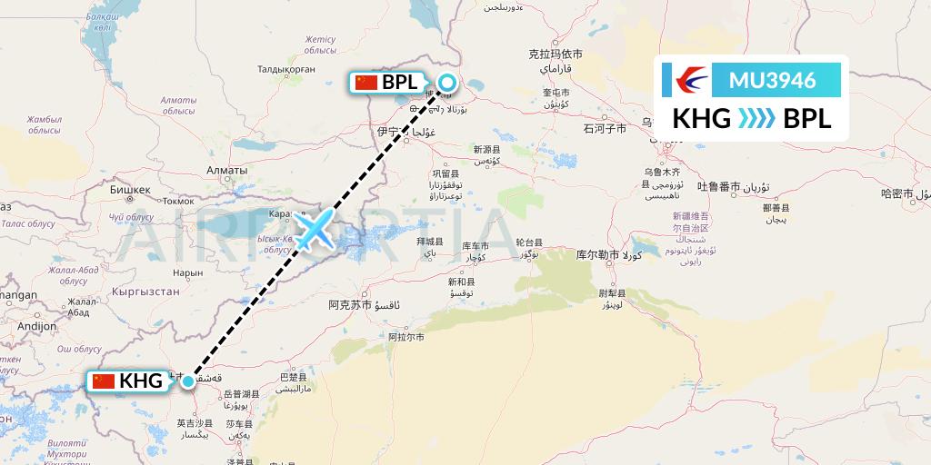 MU3946 China Eastern Airlines Flight Map: Kashgar to Bole