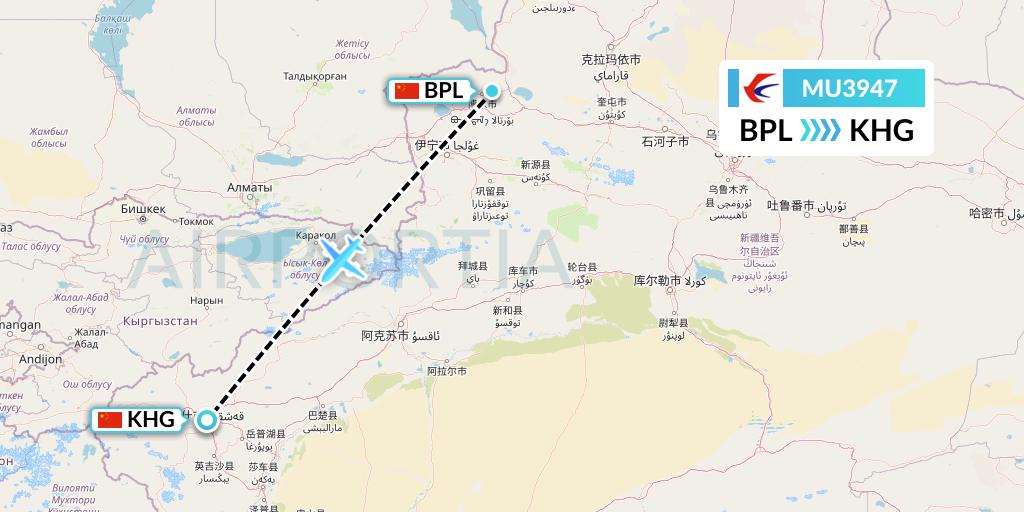 MU3947 China Eastern Airlines Flight Map: Bole to Kashgar