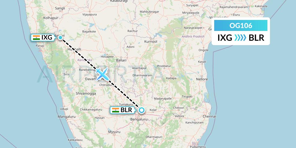OG106 Fly Play Flight Map: Belgaum to Bangalore