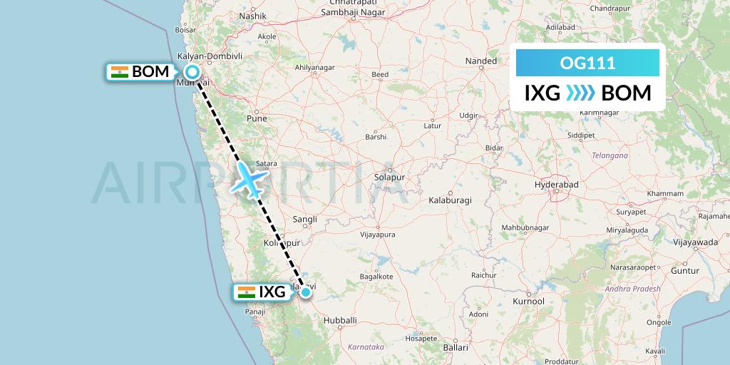 OG111 Fly Play Flight Map: Belgaum to Mumbai