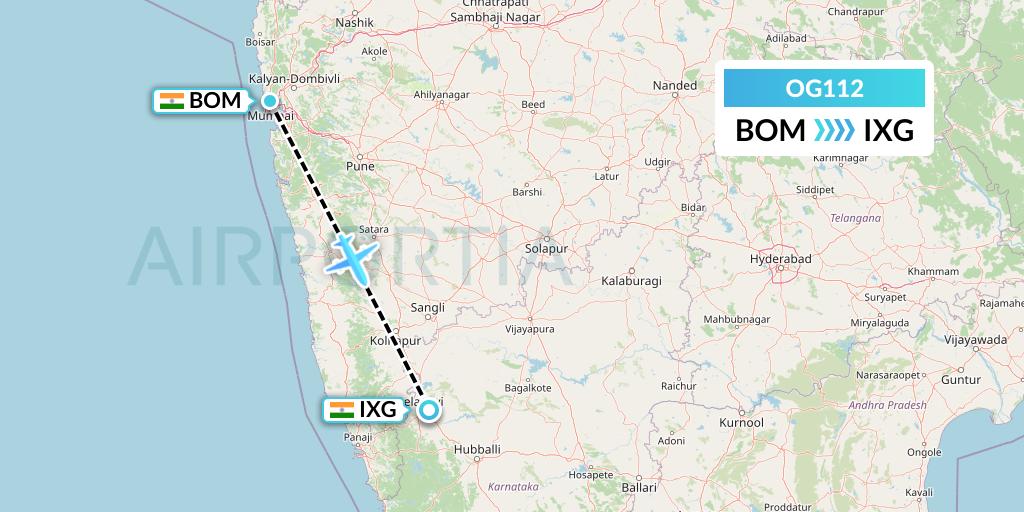OG112 Fly Play Flight Map: Mumbai to Belgaum