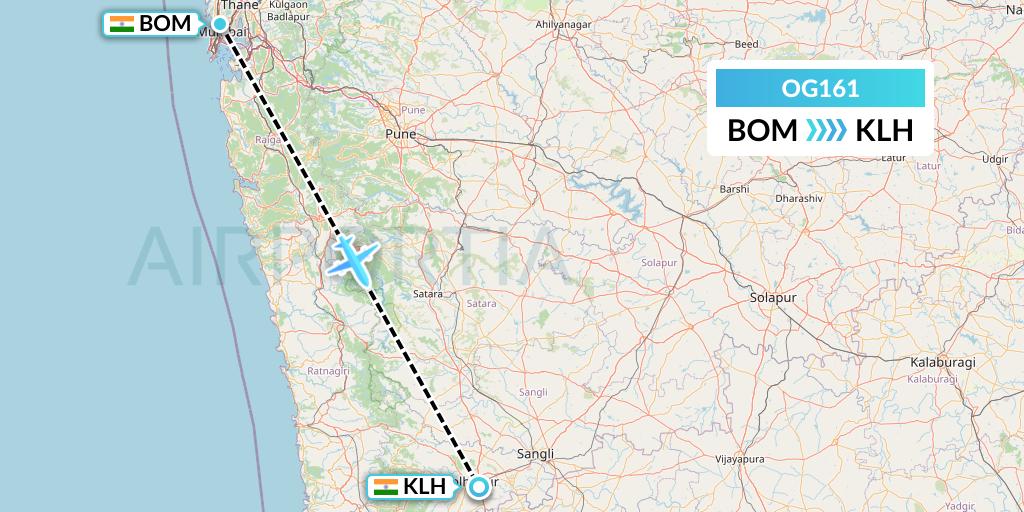 OG161 Fly Play Flight Map: Mumbai to India