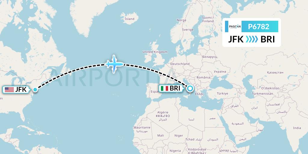 P6782 Pascan Aviation Flight Map: New York to Bari