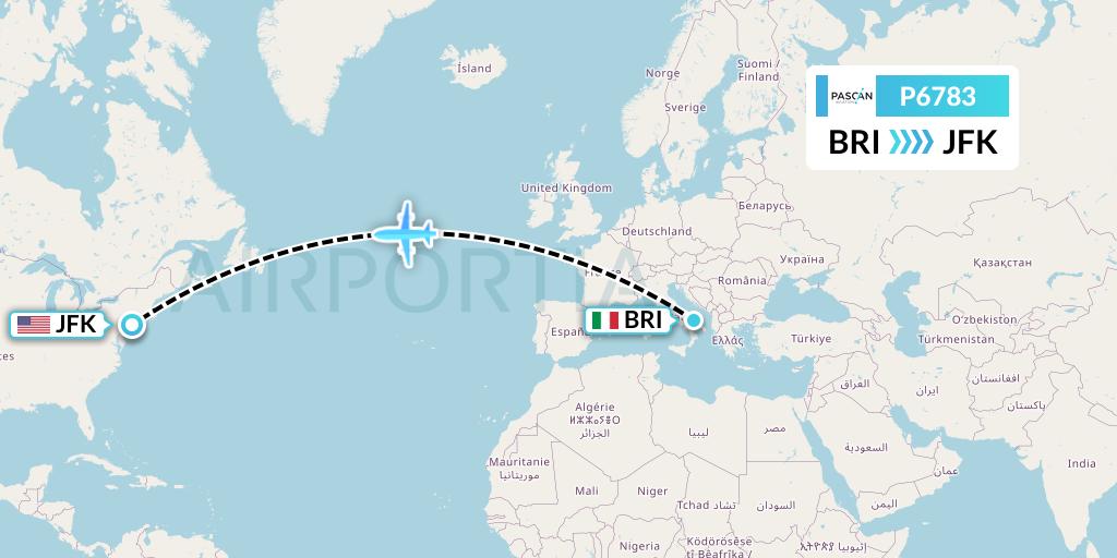 P6783 Pascan Aviation Flight Map: Bari to New York