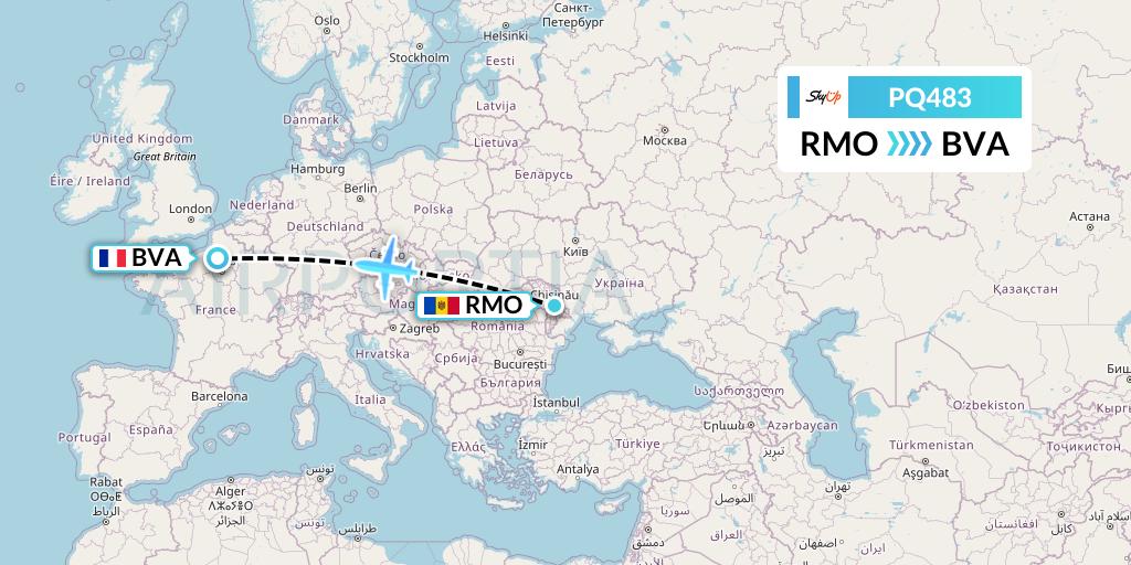 PQ483 SkyUp Airlines Flight Map: Chisinau to Paris